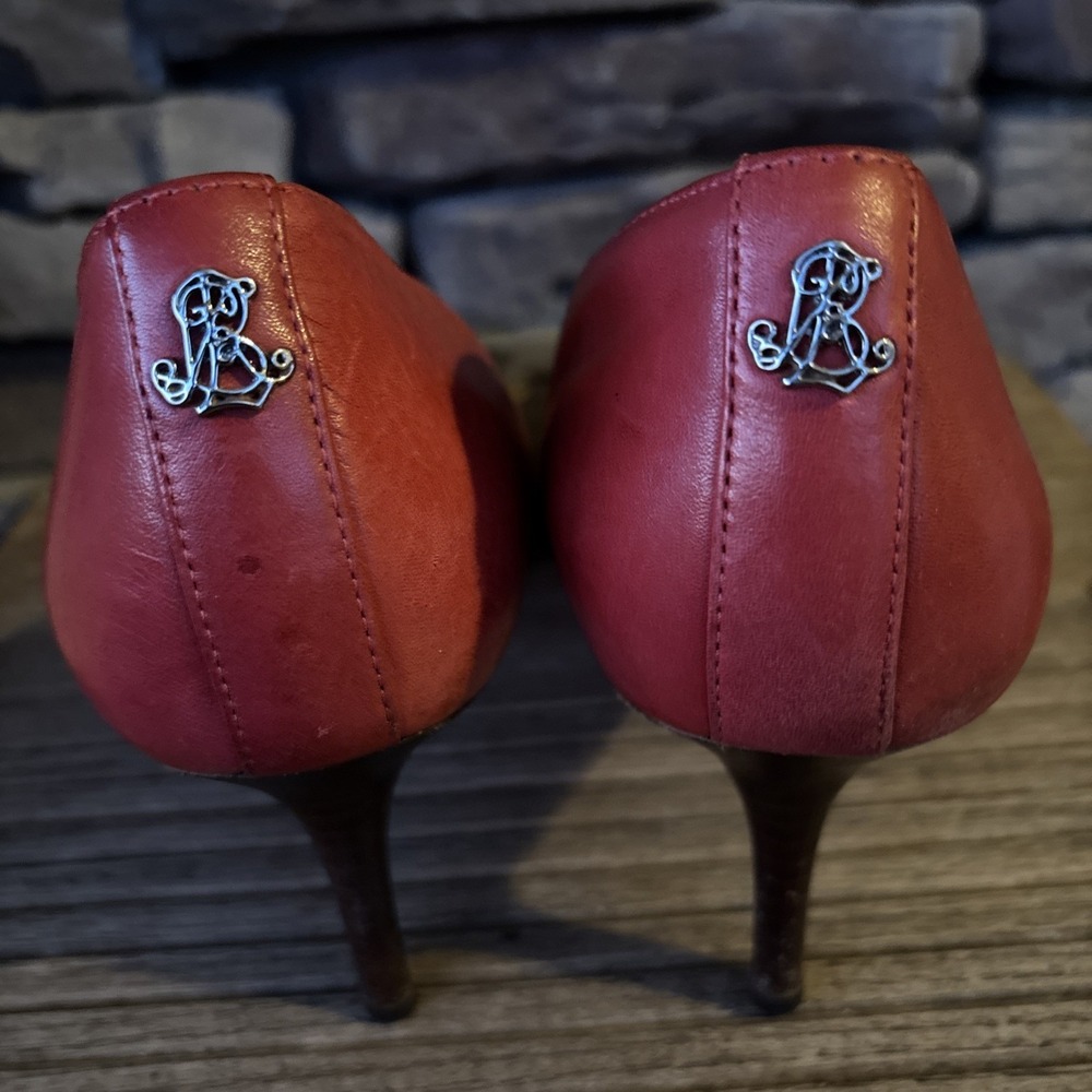 LAUREN RALPH LAUREN STILETTO PUMPS - RED LEATHER - 9.5 B - Picture 3 of 12